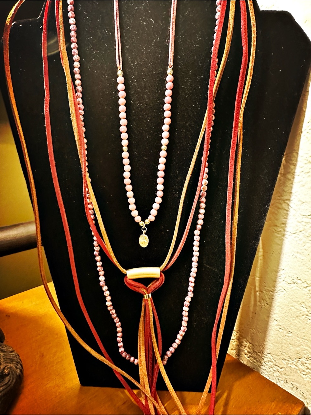 Faux Suede Lariat Necklace. Chocolate & Raspberry colors